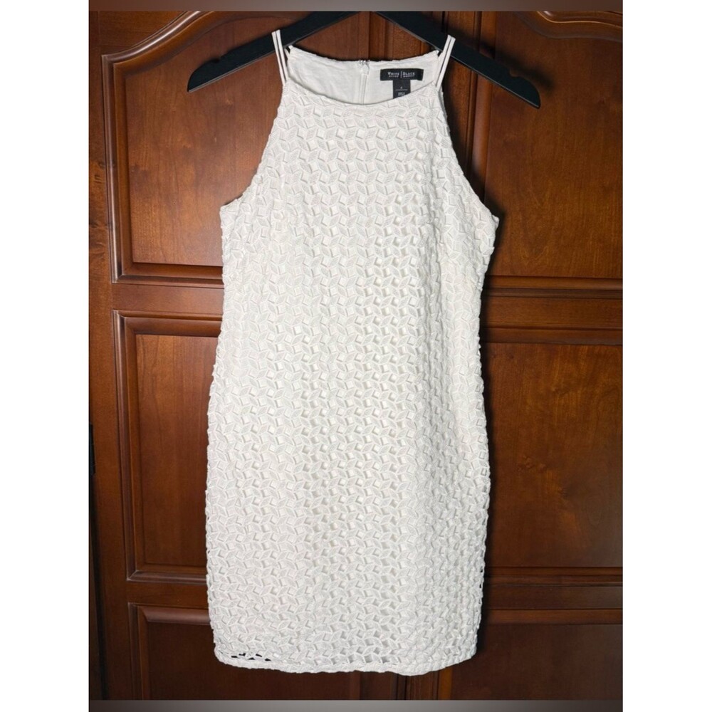 WHBM White Lace Sheath Mini Dress Size 2 Dual Lined Cocktail Halter 100% Cotton